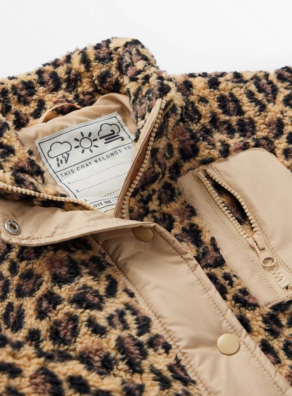 Leopard print borg zip up jacket hotsell